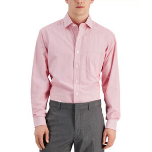 Club Room Regular Fit Cotton Stripe Dress Shirt Red Size 17.5 2904